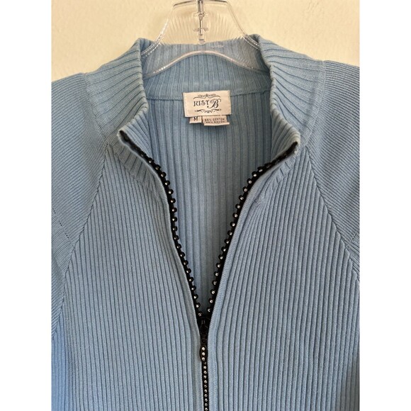 Just B Crystal Grommet Ribbed Zip Cardigan Sweater M Baby Blue E-Girl Y2K - Picture 7 of 12